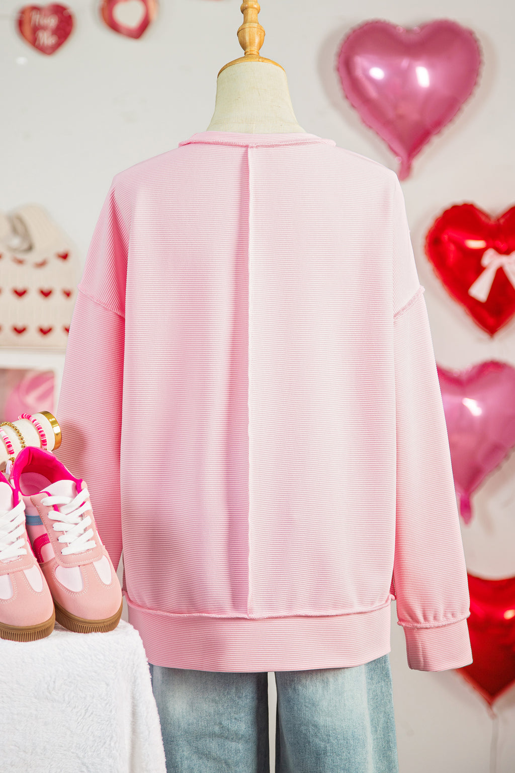 Pink you are so loved Bow Embroidered Graphic Pullover Top