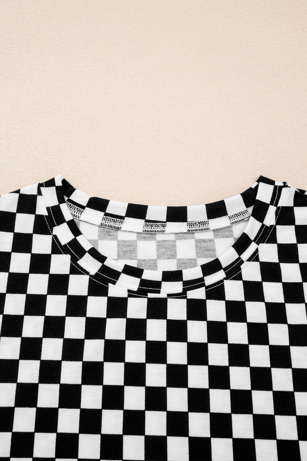 Black Checkered Print Half Sleeve Tee 2pcs Lounge Pant Set