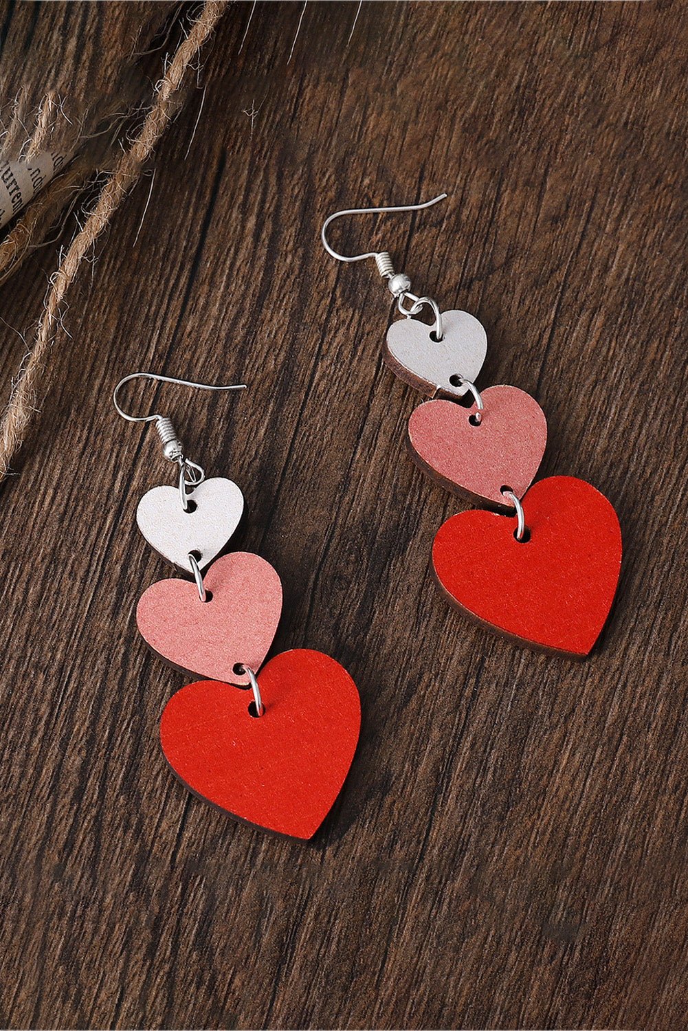 Red Heart Shape Tiered Dangle Earring