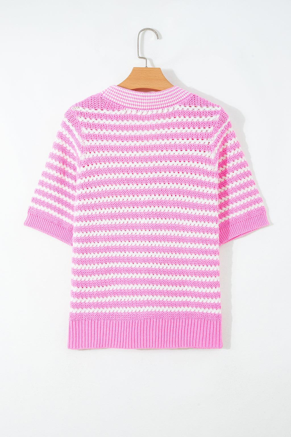 Green Stripe Short Sleeve Knit V Neck Bow Knot Sweater