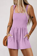 Casual Pocketed Smocked Sleeveless Romper