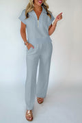 Beau Blue Half Zip Polo Tee Casual Pant Set