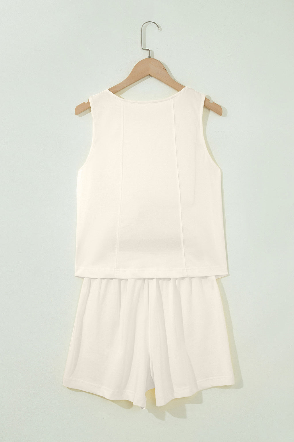Pink Stitched Detail Loose Tank Top Cotton 2pcs Short Set