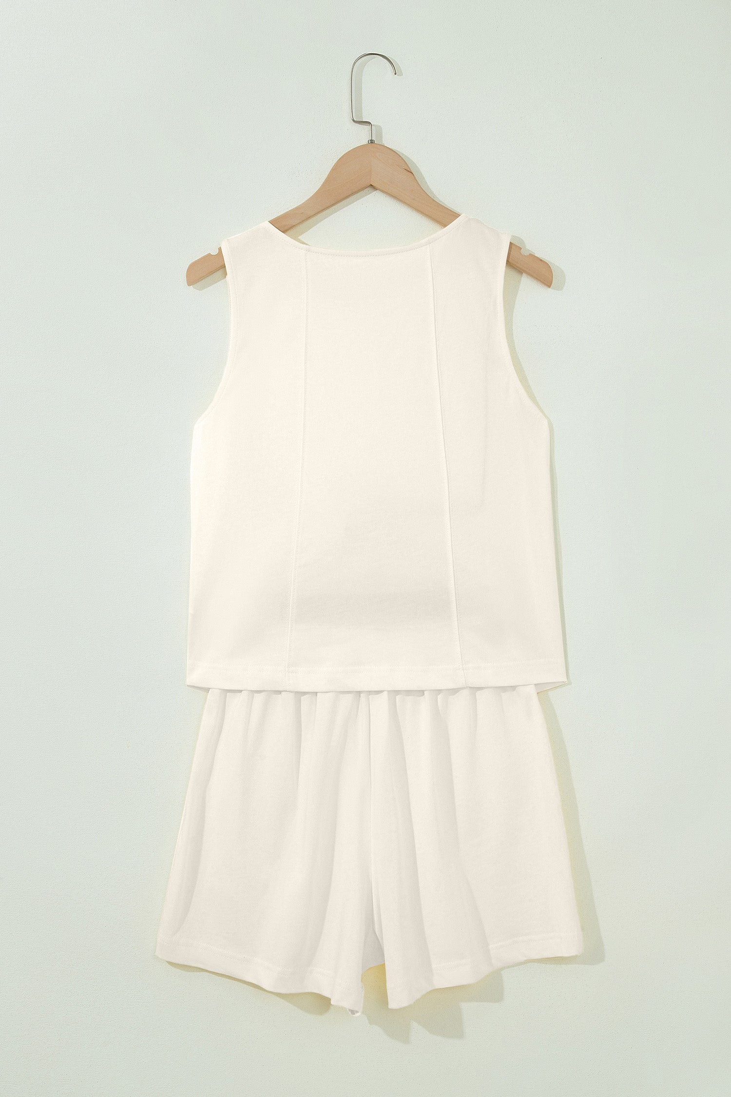 Pink Stitched Detail Loose Tank Top Cotton 2pcs Short Set