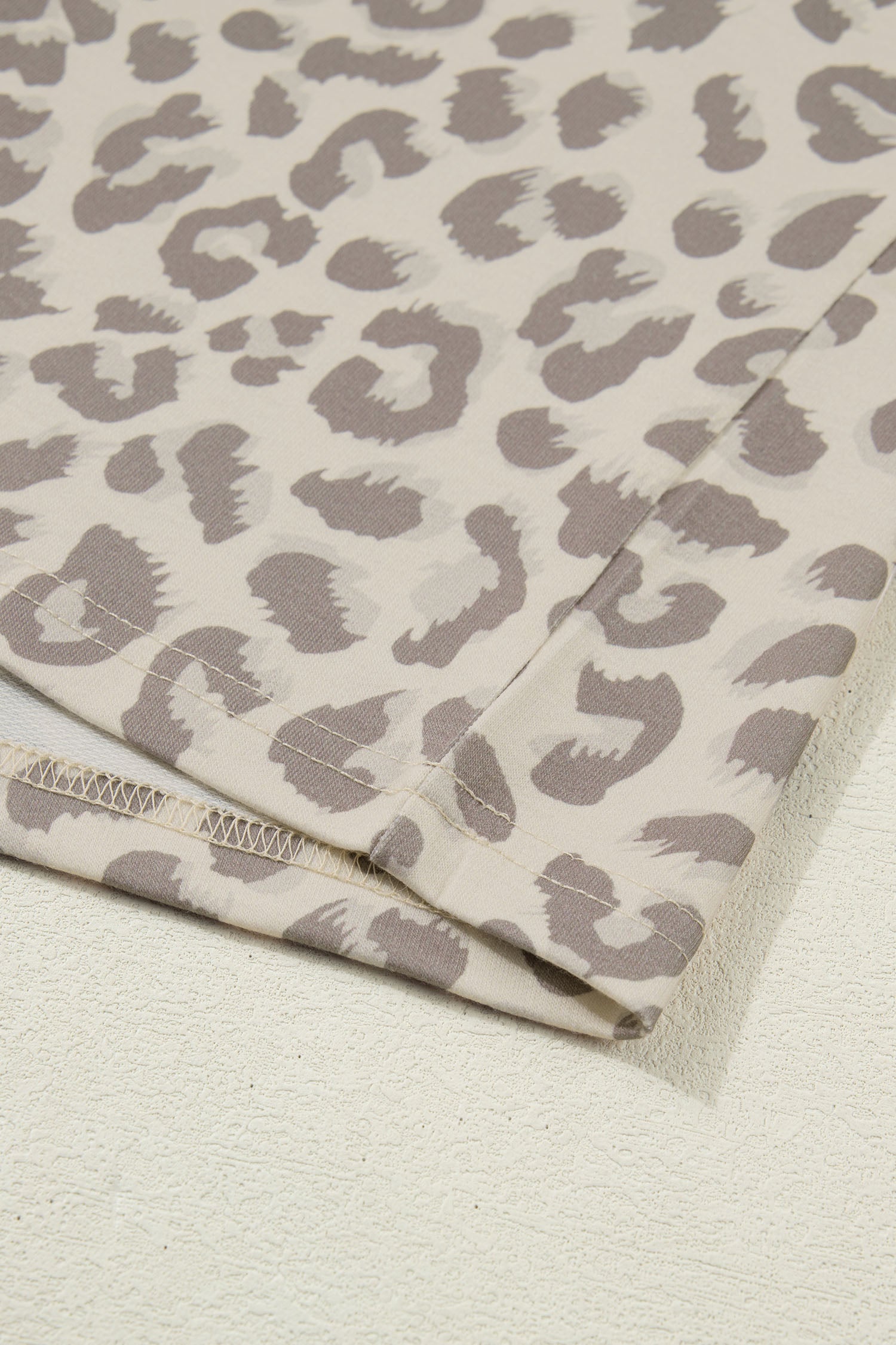 Khaki V Neck Collar Leopard Printed 2pcs Short Set