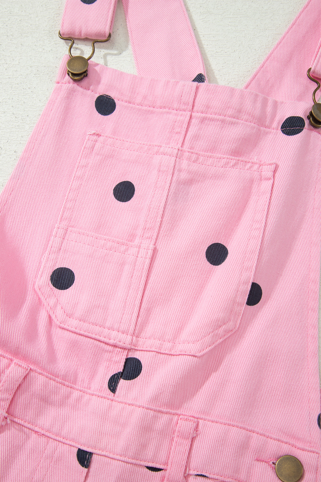 Light French Beige Polka Dot Print Bib Pocket Denim Barrel Overalls Jumpsuit