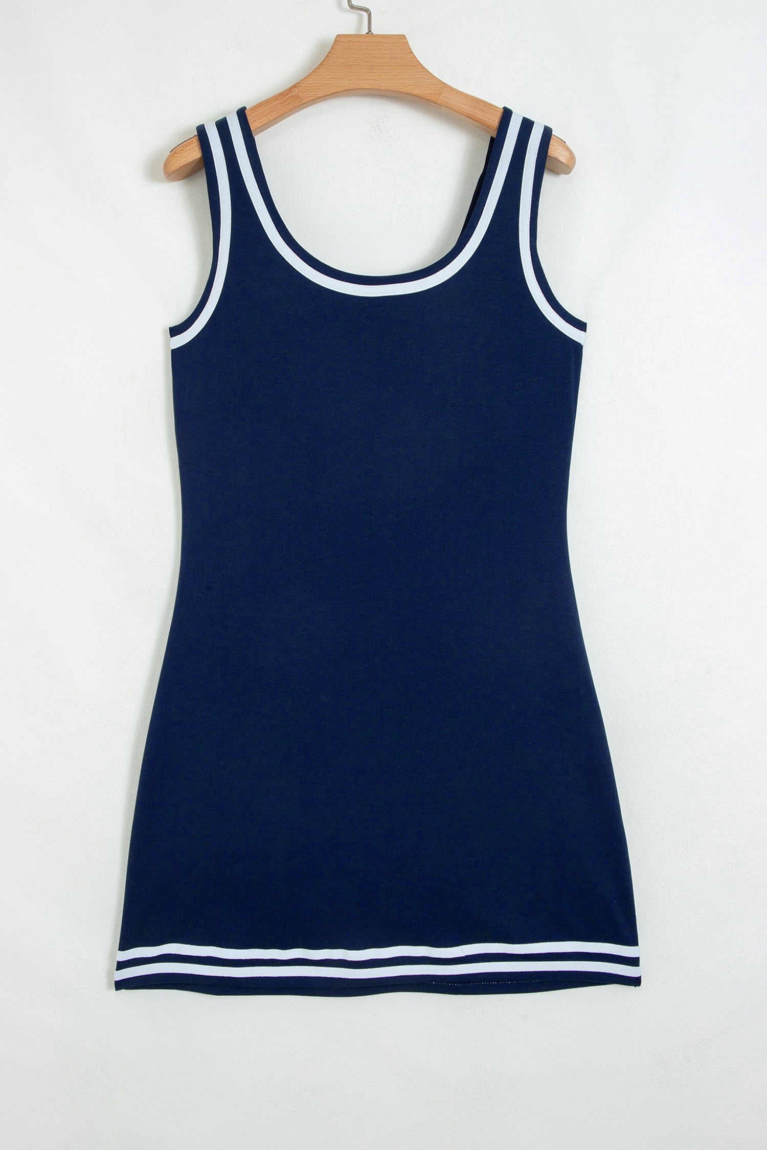 Dirty blue Contrast Trim U Neck Sleeveless Mini Dress with Shorts 2pcs Set